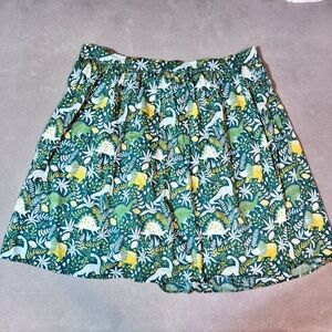 ModCloth Skirt A-line Swing Skater Green Dinosaur Print  Women’s 3X EUC